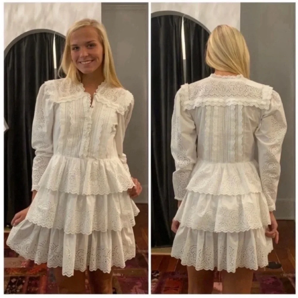 Ulla Johnson Aster Long Sleeve Tiered Ruffle Mini Dress White - Picture 3 of 12